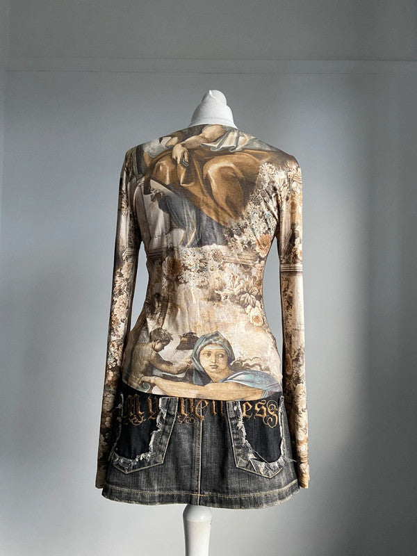 Vintage 00s Graphic Print Top - Size S/M - Funky Cat