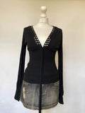 Vintage y2k Studded V-Neck Top - Size S/M - Funky Cat
