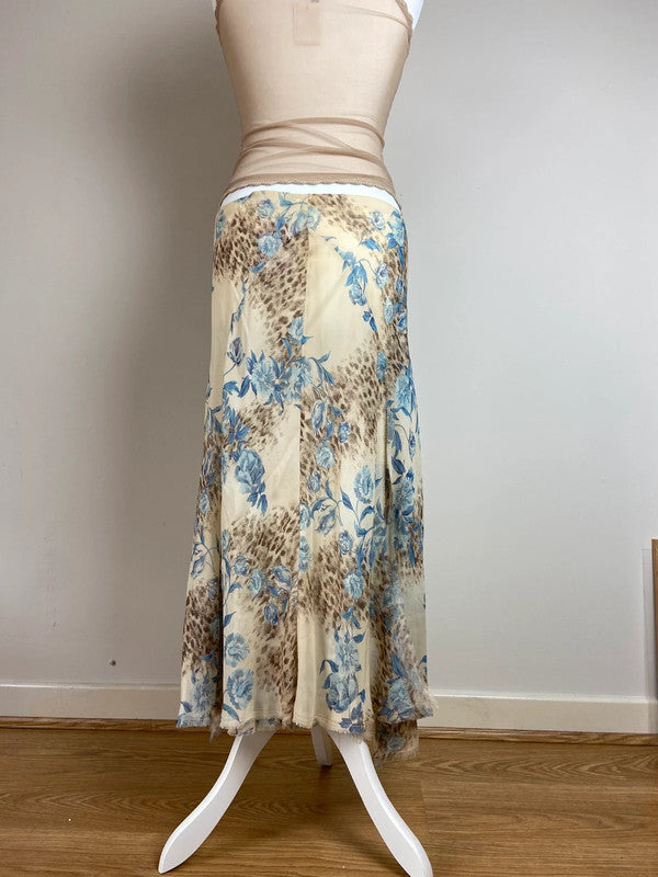 Vintage 90s y2k Floral Print Midi Skirt - Size L/XL - Funky Cat