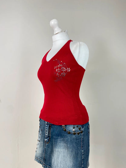 90s Red Halterneck Top - Size S/M