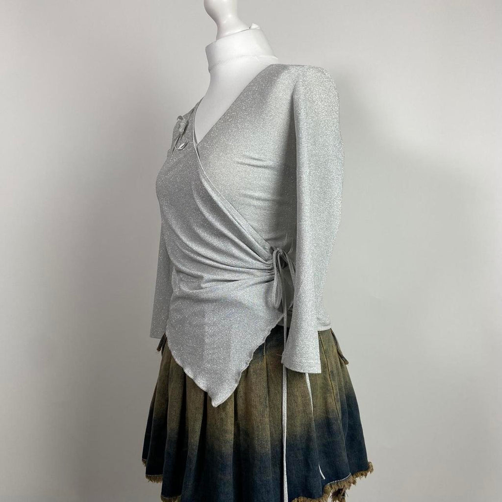 00s Silver Shimmery Top - Size S - Funky Cat