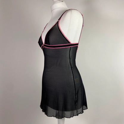 Vintage 90s y2k Lingerie Slip Dress With Pink Hems - Size XS