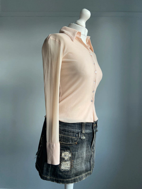 Vintage 00s Pink Mesh Shirt - Size S