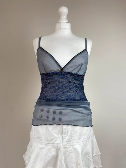 00s Grey Blue Lace Cami Top - Size M