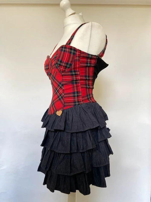 Vintage 00s Plaid Dress With Ruffled Skirt - Size XS - Funky Cat