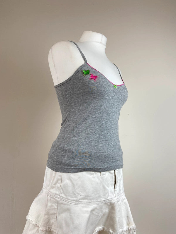90s Grey Cami Top - Size S - Funky Cat