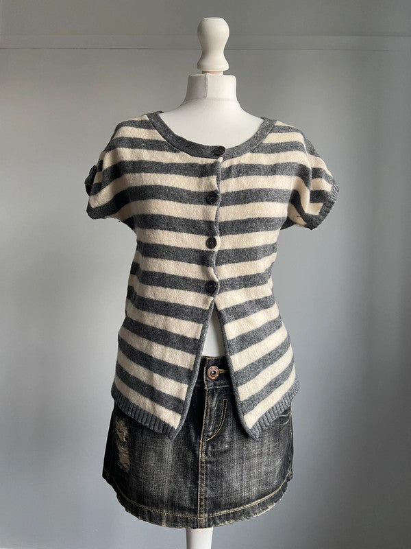 Vintage 00s Striped Wool Cardigan - Size L - Funky Cat