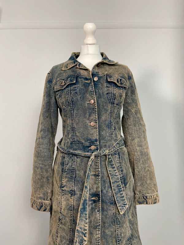 Vintage 00s Denim Trench Coat - Size M - Funky Cat