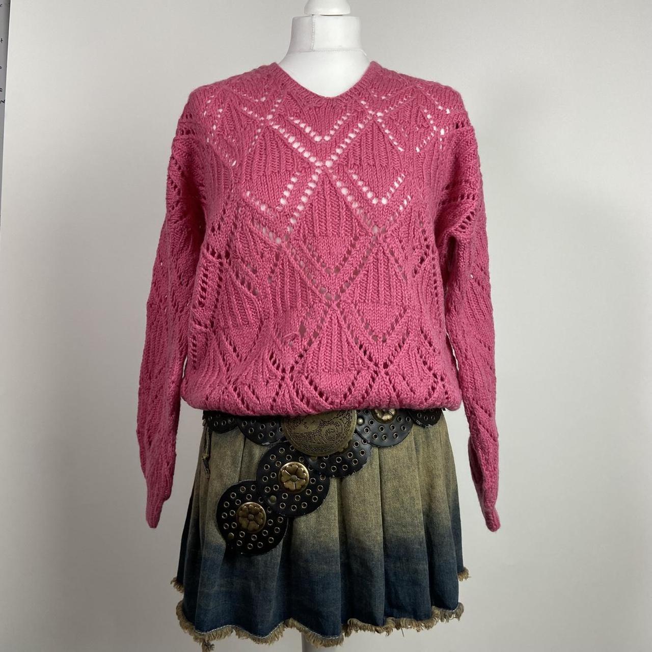 90s Handmade Knitted Jumper - Size M - Funky Cat