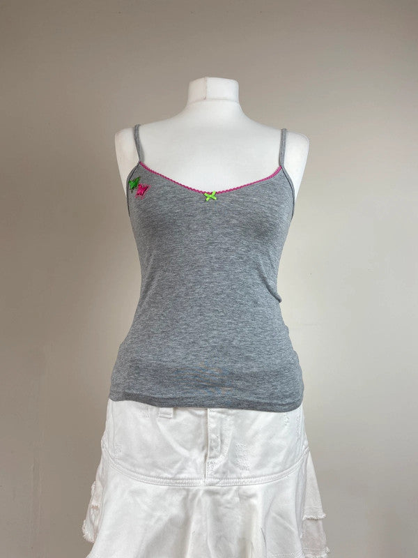 90s Grey Cami Top - Size S - Funky Cat