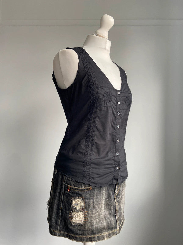 Marithé Francois Girbaud Embroidered Vest - Size S - Funky Cat