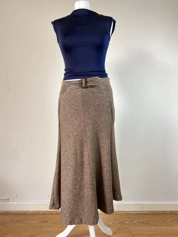 90s Brown Buckle Midi Skirt - Size S - Funky Cat