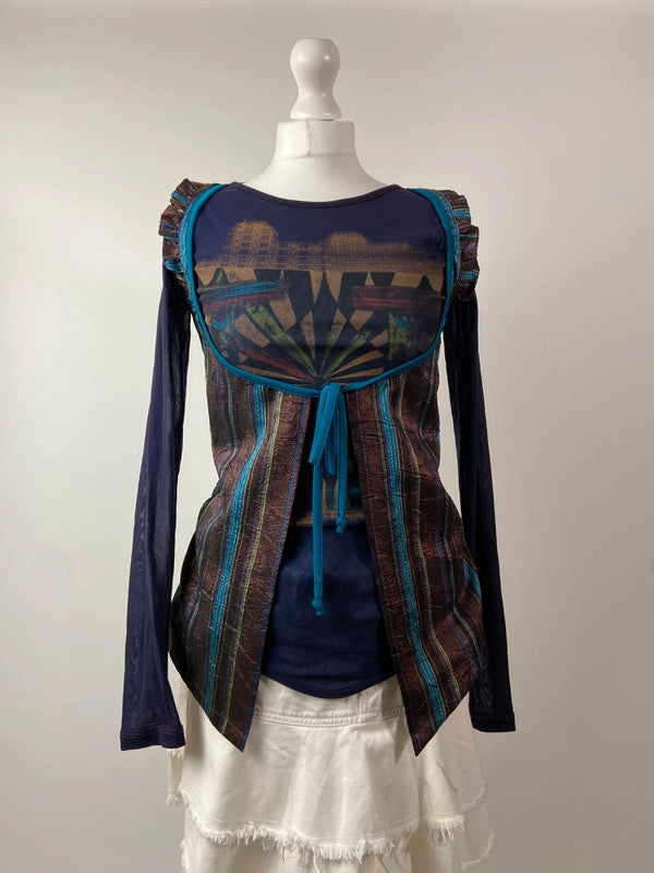 Save The Queen Front Tie Funky Long Sleeve Top - Size S - Funky Cat