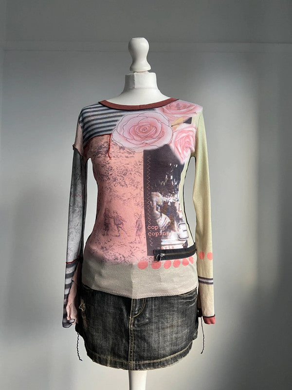 Cop Copine Graphic Print Top - Size S - Funky Cat