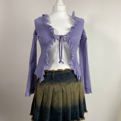 00s Ruffled Front Tie Cardigan - Size XS