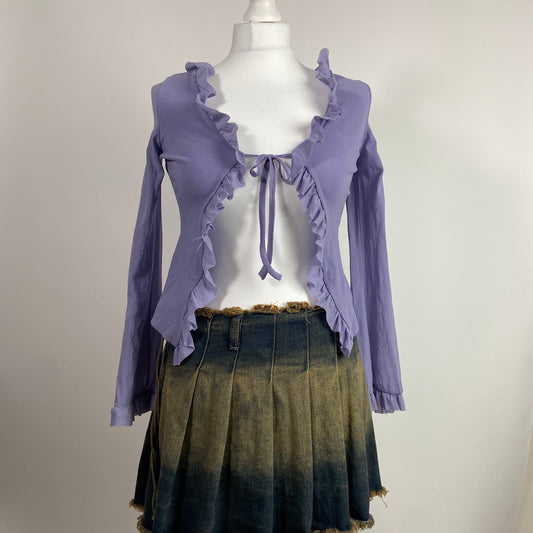 00s Ruffled Front Tie Cardigan - Size XS