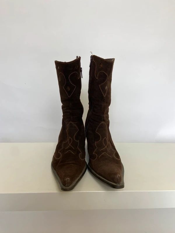 Vintage Boho Suede Cowboy Boots - Size UK 6