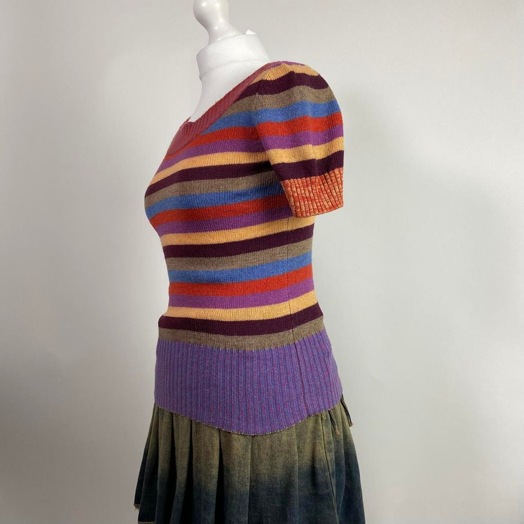 Dolce & Gabbana Multicoloured Striped Knit T-Shirt - Size XS - Funky Cat