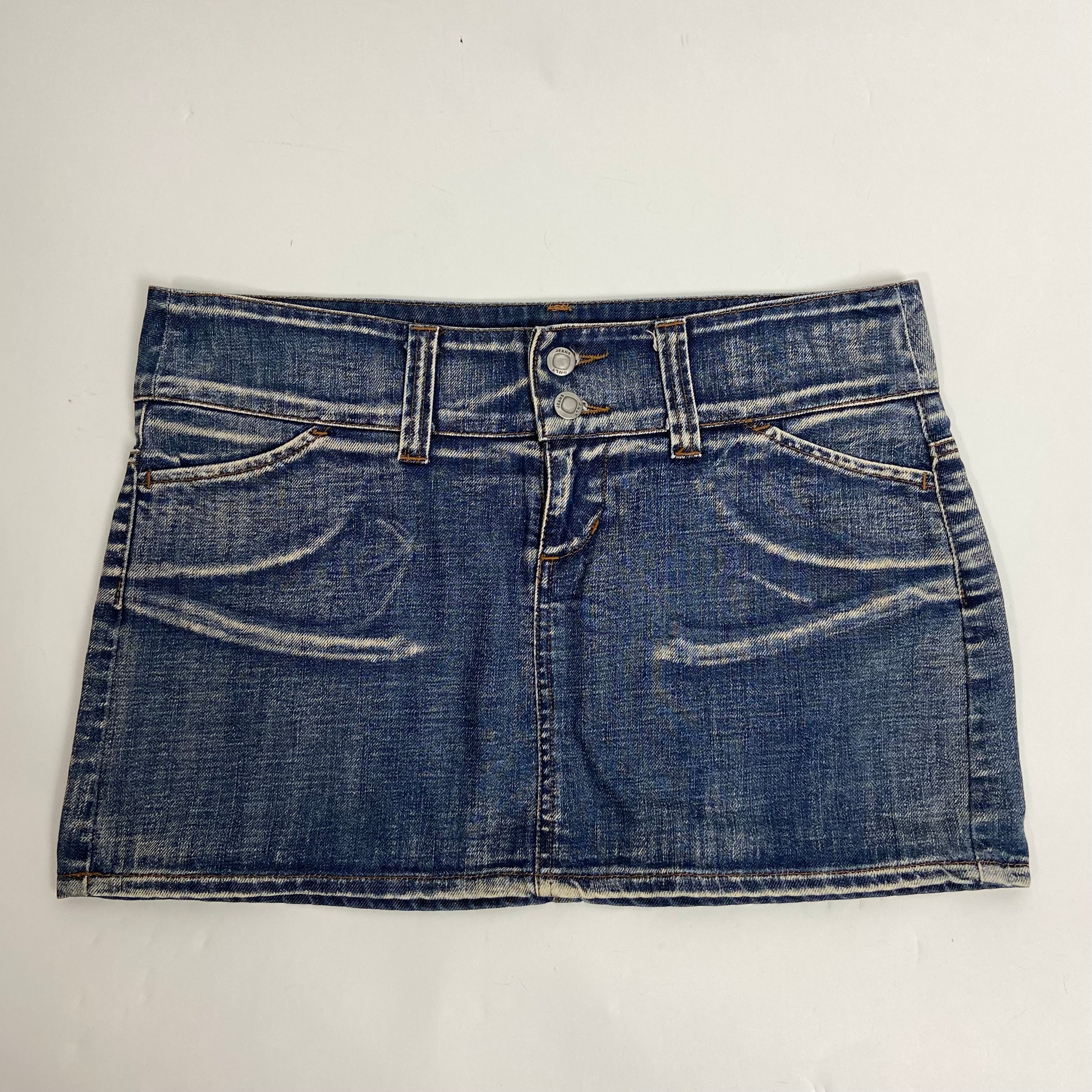 00s Low Rise Denim Mini Skirt - Size L - Funky Cat