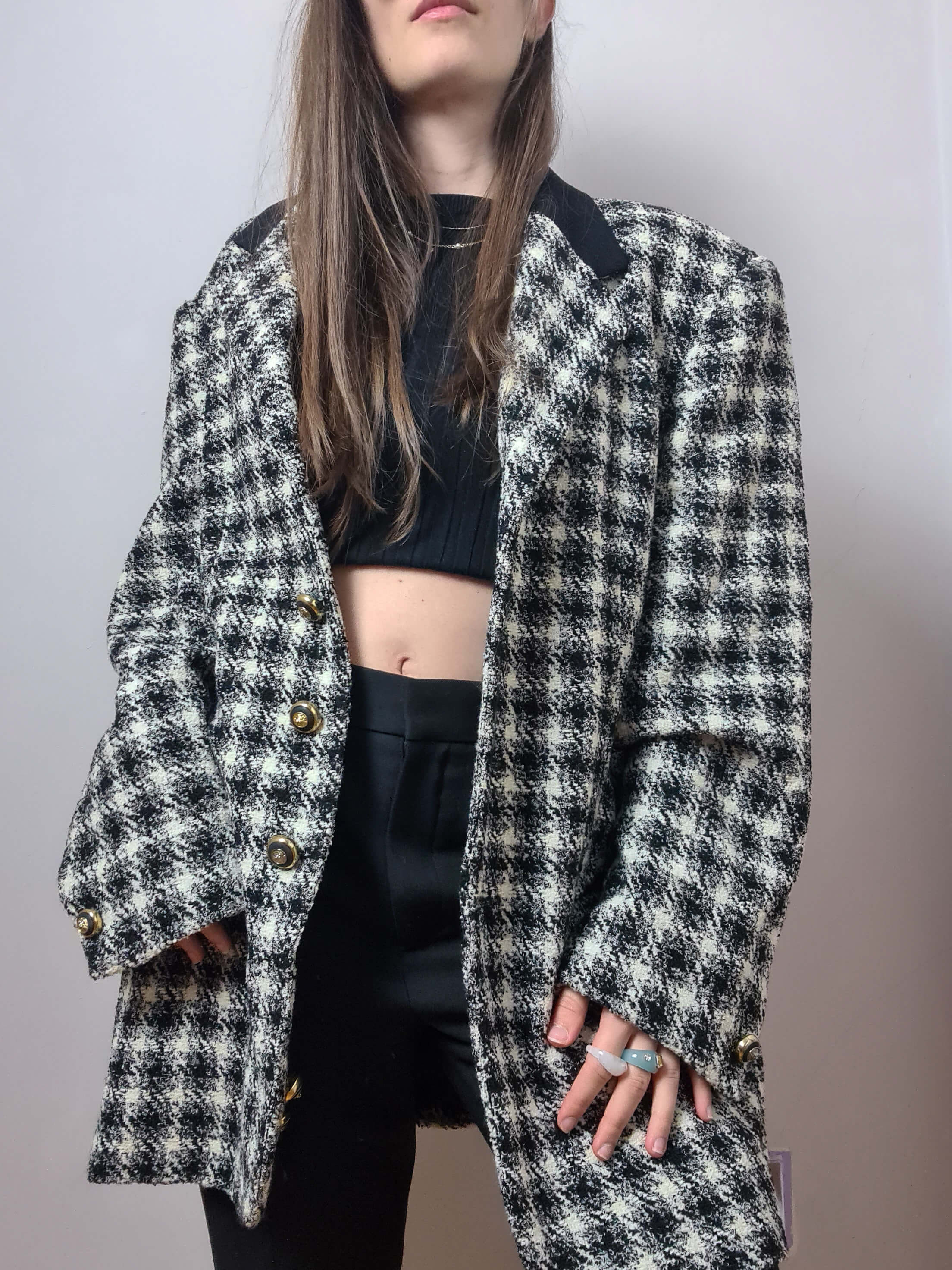 80´s 90´s vintage tweed taste big coat-