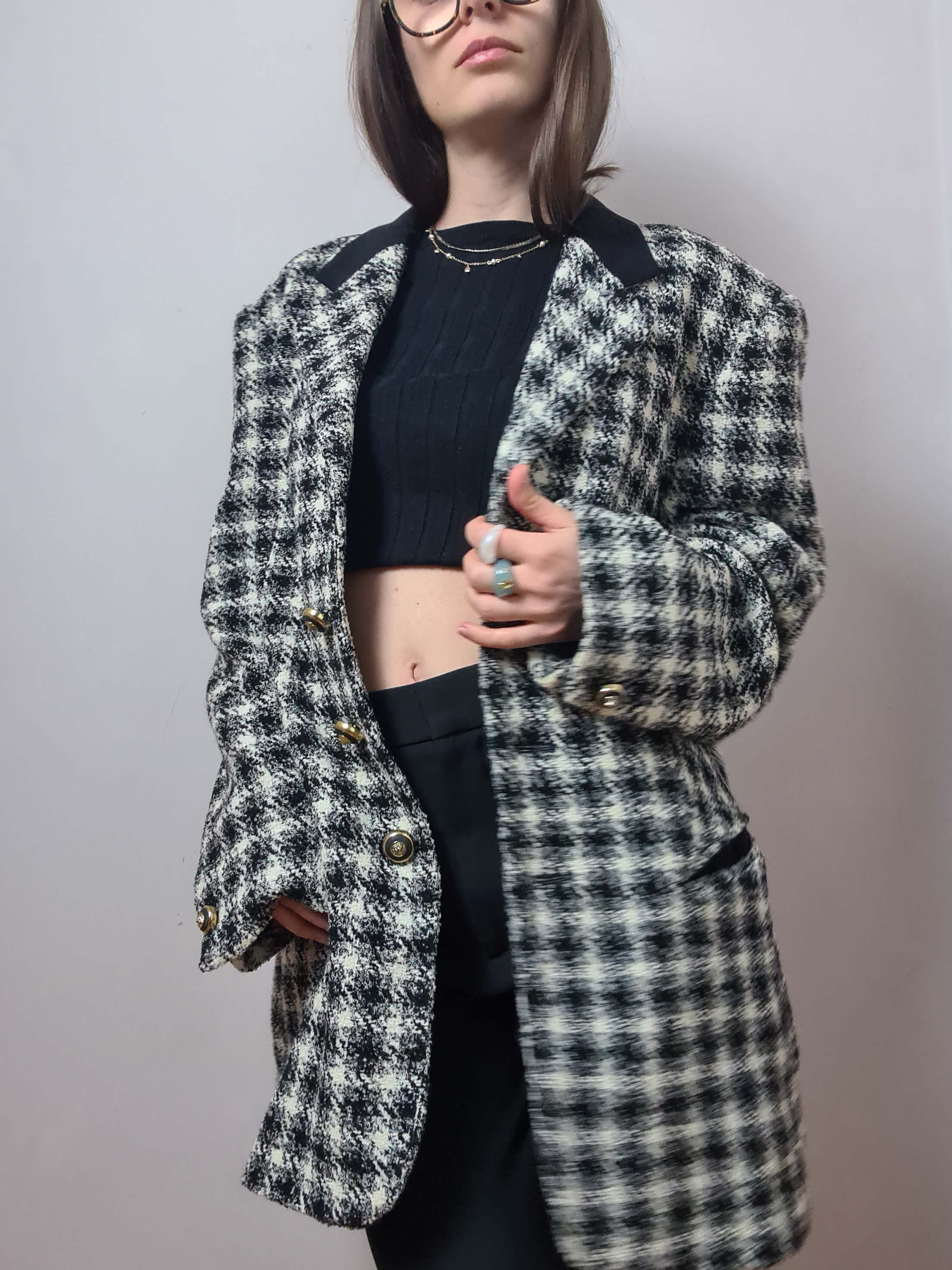 Vintage 80s Pure New Wool Tweed Oversized Blazer Jacket- Special