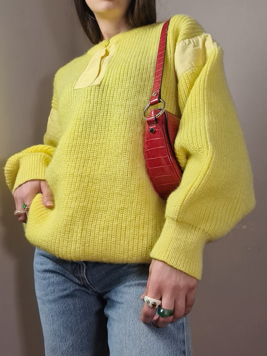 90s Yellow Chunky Wool Knitted Jumper - S/M - Funky Cat